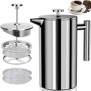 French Press Coffee Maker 8 Cup (1000ml) – Premium Stainless Steel Cafetiere with Triple Filter System, Double-Wall Insulation & Cool-Touch Handle – Easy to Clean, Large Capacity