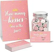 555 Pcs How Many Kisses Game Cards Kit Pink Gold How Many Kisses Baby Shower Games Sign and Cards with Baby Shower Kisses Stickers for Baby Sprinkle Kids Birthday Girl Wedding Party Game Decoration