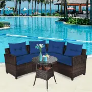 Costway4-Piece Patio Wicker Furniture Set with Cushion-Navy