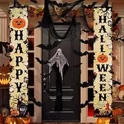 1 Pair Happy Halloween Porch Decoration Banner Polyester Trick or Treat Halloween Night Party for Home Front Door Yard Farmhouse Garden Outdoor Indoor Welcome