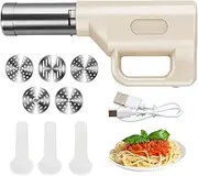 5-in-1 Pasta Machine, Handheld Electric Pasta Maker with Five Types of Molds, 3 Enema Tube, 25S Fast Pressure, 1300mAh Battery, Automatic Dough Press for Creative Cooking, Kitchen
