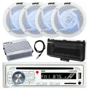 Pyle Bluetooth Marine CD Radio, Cover, Amp, Antenna, 4x 5.25" 180W LED Speakers