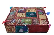 22" Indian Handmade Square Brown Patchwork Home Decorative Floor Cushion Covers
