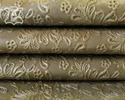 Khaki GREEN Flower Print Leather 3-4sqft Textured Fabric COVERT GREEN 852 2.75oz