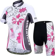 [LMKIJNB] Womens Cycling Jersey Shorts Sleeve Set Bicycle Clothing Sportswear Biking Suit Tights Spring Autumn Moisture Wicking Quick-Dry UV Protection 3D Gel Padded MTB Outdoor Windproof PO03,C,3X