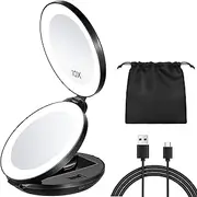 KEDSUM Upgraded Rechargeable Travel Makeup Mirror with Light, 1X/10X Magnifying Mirror with Light, Compact Travel Mirror with LED Lighted, Double Sided Folding Vanity Mirror, Daylight, Portable