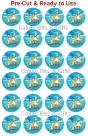 24x SIMPSONS Edible Wafer Cupcake Toppers PRE-CUT Ready to Use Homer Marg Bart