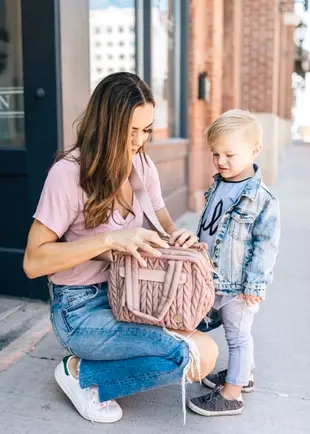 《現貨》美國 HAPP Brand Paige Mini 媽媽包 編織手提包 肩背包 玫瑰粉