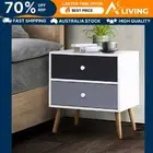 Bedside Table 2 Drawers White Nightstand Storage Furniture Bedroom Decor -WHBK