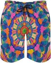 [RKJVB] Mens Swim Trunks with Mesh Lining Colorful Mandala Beach Shorts Quick Dry Drawstring Board Shorts with Pocket