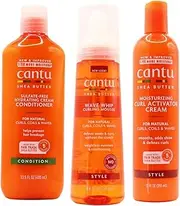 Cantu SHea Butter Moisturizing Curl Activator Cream, Wave Whip Curling Mousse & Hydrating Cream Conditioner Combo (Set of 3)