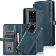 Cavor for Samsung S20 Ultra 5G Wallet Case,for Samsung Galaxy S20 Ultra Case,2 in 1 Magnetic Detachable Case Leather Flip Cover with Stand Feature & Card Slots & Wristlet Strap (6.9")-Navy Blue
