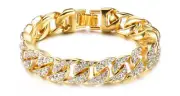 Men's Gold Bracelet Cuban Chain Link Curb Gold Plated Out Iced Bling