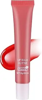 [VRAIKO] 2-in-1 Silky Lip Butter Balm & Lip Gloss, Hydration with Shea & Olive Oil Blend, Non-Sticky Moisture for Chapped Lips, Natural Ingredients (Poppy)