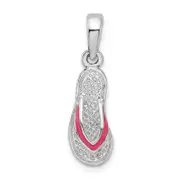 Sterling Silver De-Ani Rhodium-Plated Enameled Pink Flip-Flop Pendant