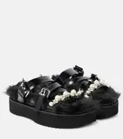 [Simone Rocha] Simone Rocha Faux fur-trimmed leather platform sandals AU 9 black