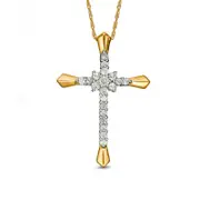 0.38 CT. T.W. Natural Diamond Flower Cluster Cross Pendant in 10K Yellow Gold