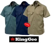 KING GEE - PACK OF 4 - MENS OPEN FRONT SHORT SLEEVE DRILL WORK SHIRT K04030