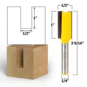 1/2" Diameter X 1" Height Straight Router Bit - 1/4" Shank - Yonico 14025q