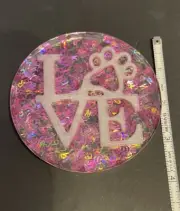 Resin Love w/ paw heart paperweight. One of a kind art. #11