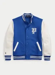 NEW! POLO RALPH LAUREN BOYS M 10 12 Varsity BASEBALL Jacket PATCH P BOMBER Blue