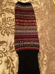 Knit Crochet Long Boot Socks Leg Warmers Nordic- Burgundy/ Black/ Rust- New