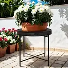 Iron Outdoor Side Table Plant Stand Weather Resistant Modern Removable Tray