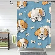 Sleeping Dog Print Shower Curtains 60x72in, Waterproof Bathroom Curtain with 12 Hooks, Home Bathroom Decor