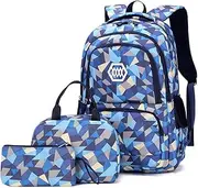 [MITOWERMI] Kids School Bag with Lunch Bag and Pencil Case Elementary School Backpacks for Teen Girls 3 in 1 Backpack Sets, L-Black, Large, Rucksack Backpacks