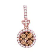 14k Rose Gold Round Brown Diamond Circle Frame Cluster Pendant 1/2 Cttw