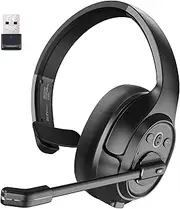 Trucker Bluetooth Headset, Wireless Headphones with USB Dongle for PC, AI-Powered Environmental Noise Cancelling Microphone (ENC), 99ft Long Wireless Range, 57Hrs On-Ear Trucker Headsets