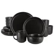 16 Piece Stoneware Dinnerware Set In Black