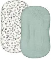 Hooyax Muslin Baby Lounger Cover 2 Pack, Organic Removable Lounger Slipcover for Newborn, Baby Padded Lounger Infant Floor Seat Covers for Boys Girls (Light Green & Leaf), HY0190