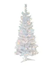 National Tree 4ft White Iridescent Tinsel Tree w/ Plastic Stand & 70 Clear Lights