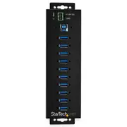 StarTech.com 10 Port USB 3.0 Hub with Power Adapter Metal Industrial USB-A Hub with ESD & 350W Surge Protection - Din / Wall / Desk Mountable - High Speed USB 3.1 Gen 1 5Gbps [HB30A10AME]