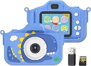 1080P Digital Camera Cute Digital Video Camera for Dual Lens 2.0 Inch IPS Screen 48M P Built-in Battery Games with Neck Strap 32GB TF Card USB Card Reader Birthday Blue