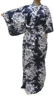 Women's Yukata Robe Japanese Summer Kimono - Lily Navy