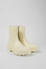 Traktori White Leather Zip Bootie