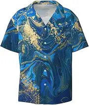 [YANYU] Abstract Marble Stone Print Hawaiian Shirts Men Short Sleeve Button Down Cuban Collar Shirt Summer Beach Days