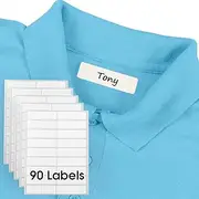 MaxGear 90 Pcs Kids No-Iron Clothing Labels, 0.5x1.75 Inch Self-Stick Fabric Tags, Washer Friendly Write-On Waterproof Name Labels for School Daycare Nursing Care