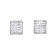 14k White Gold Round Diamond Square Cluster Milgrain Earrings 1/4 Cttw