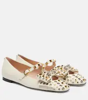 [Valentino Garavani] Valentino Garavani Bowow studded leather Mary Jane flats AU 7 white