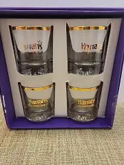 Whiskey Glasses Set Of 4 Commemorating Caesar’s-Harrahs 2005 FLAW GOLD FADING