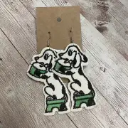 handmade earrings upcycled vtg patches Gift #652 dog lovers unique NWT quirky