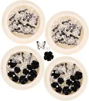 Black Camellia Rhinestones Pack Nail Charms Pearl Beads Gems Nail Art Supplies