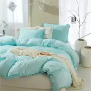 Super Soft Duvet Cover and Pillow Shams Set, Microfiber, Pom Pom Fringe, Comfort