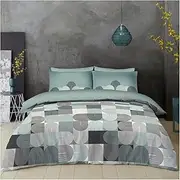 Super Dreamer 4 Piece Complete Duvet Cover with Fitted Sheet & Pillowcases, Polycotton Fabric Geometric Bedding Set, Double, Green/Charcoal