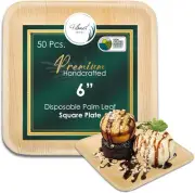 Disposable Palm Leaf 6" Square Plates (50 pcs) | Wooden Bamboo Plates | Composta