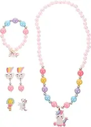 POPETPOP 1 Set Unicorns for Girls Rainbow Unicorn Purse Jewelry Set for Kids Girl Unicorn Clip- on Earring Unicorn Necklace Bracelet Bag Backpacks Little Girl Jewelry Accessories