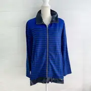 NWT Chico’s Zenergy - Blue & navy striped peplum full zip terry jacket, sz 3